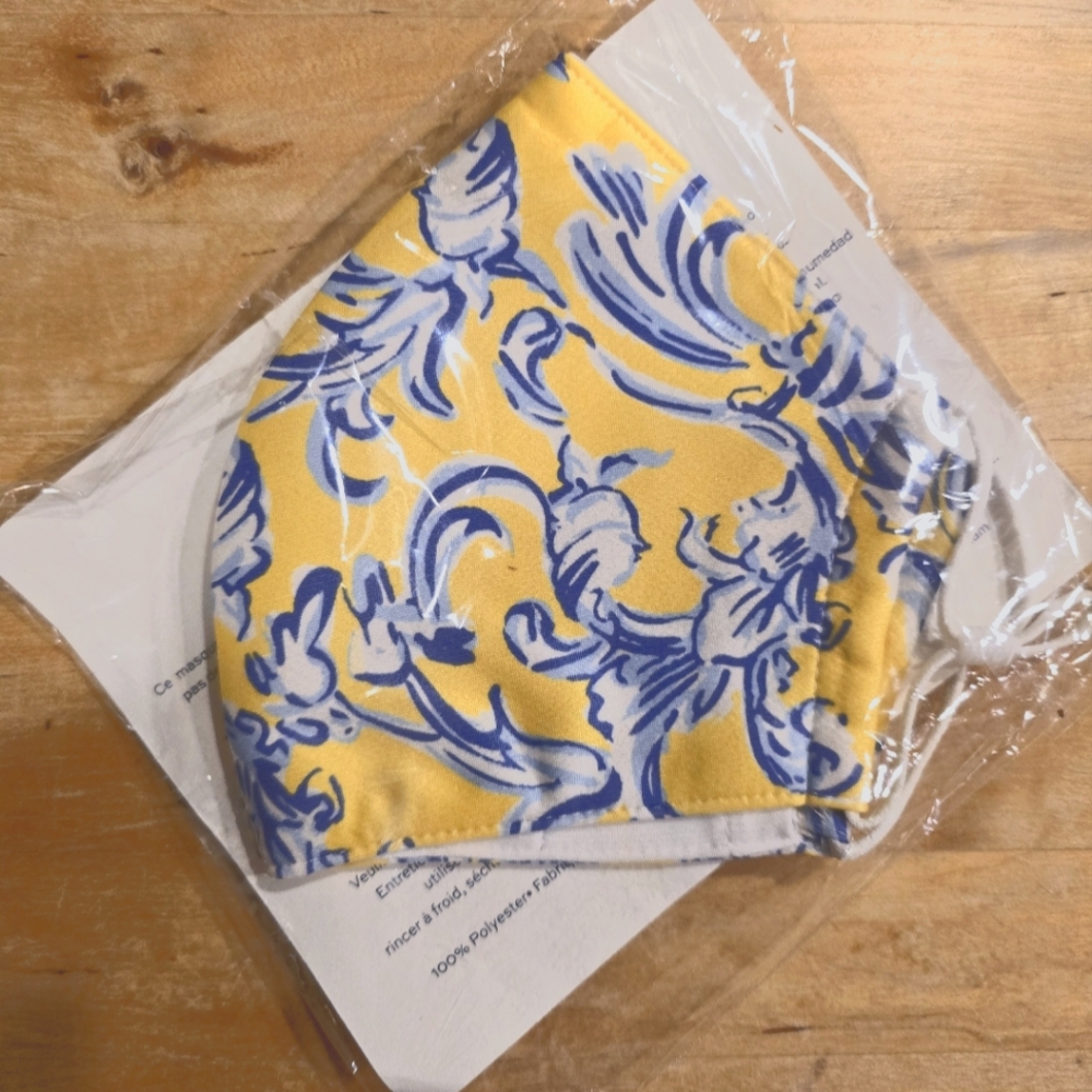 Tory Burch Yellow and Blue Patterned Face Mask
